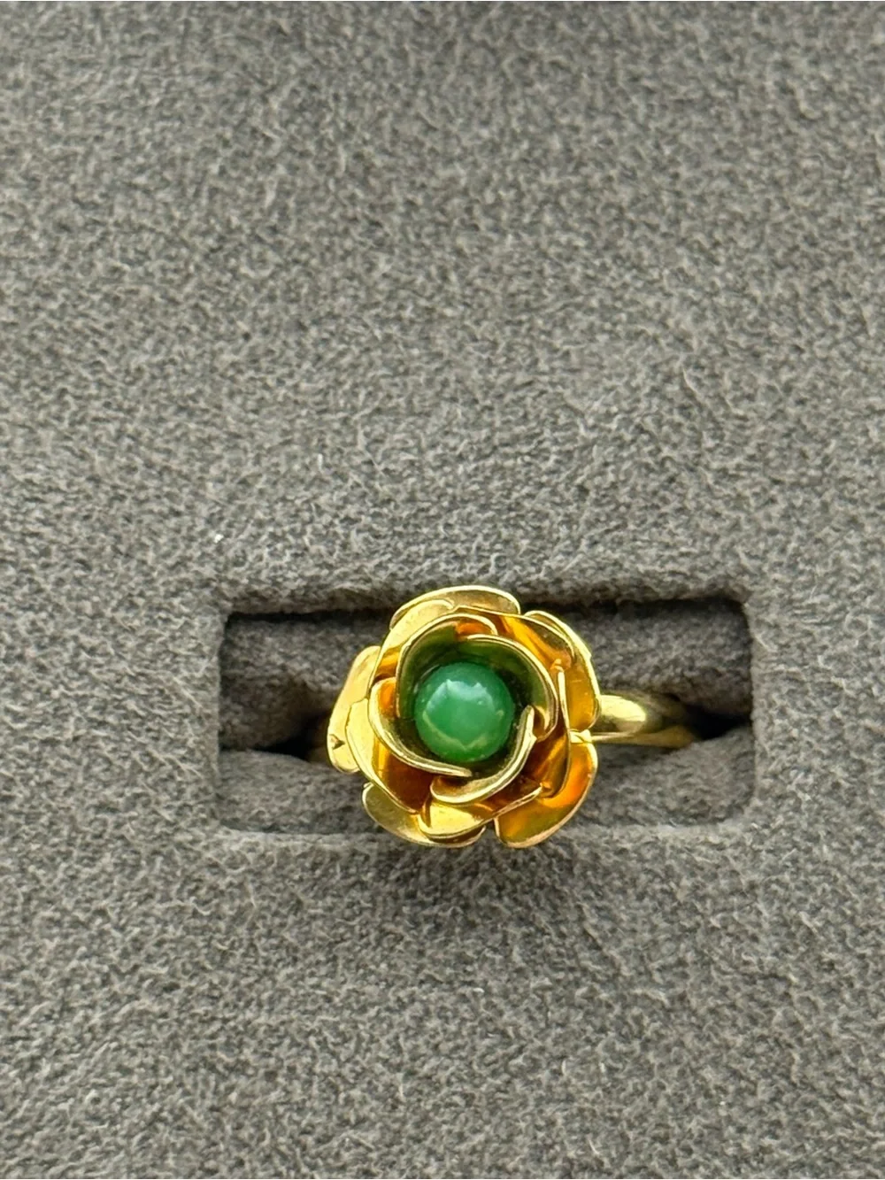 Gold Flower Ring with Green Stone